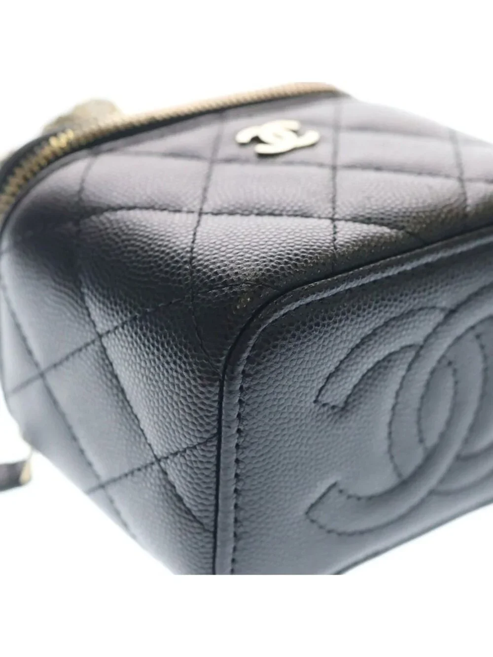 Chanel Quilted Vanity Chain Mini Shoulder Bag Black Caviar Gold
